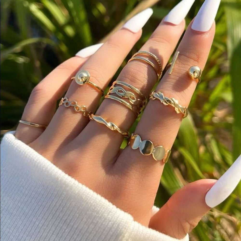 Gold 9pc Geometric Ring Set